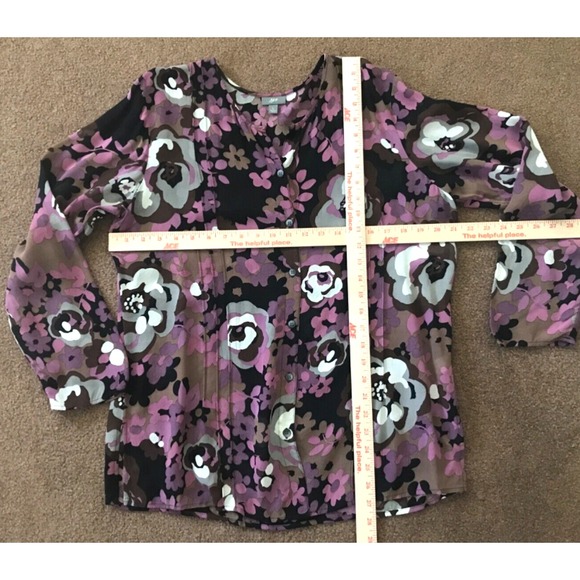 J. Jill Pintuck Floral Shirt Size L Rayon Purple Long Sleeve Button Front - Picture 11 of 16
